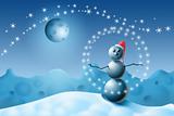 The Snowman juggles with snowflakes.