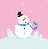 Christmas snowman on pink background