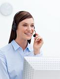 Confident customer service agent with headset on 