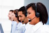 Customer service agents with headset on