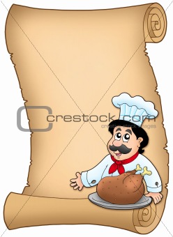 Scroll with chef with roasted meat