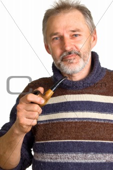 adult man with a pipe in a hand
