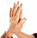 Senior hands touching