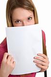 girl with empty sheet of a white paper
