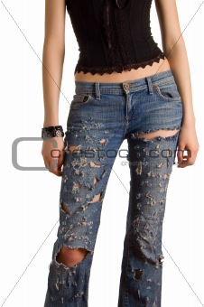 young girl in a black corset and blue jeans