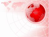 An abstract red background with a wiremesh globe