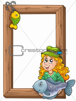 Wooden frame with fisherwoman