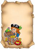Parchment with pirate girl and treasure