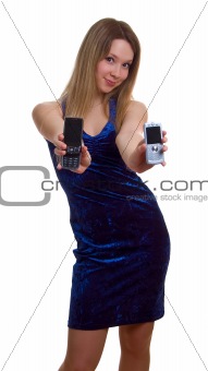 girl with two cellular phones