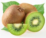 Kiwi with leaves on a white background