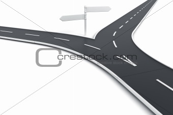 splitting road with blank road signs