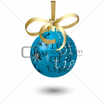 Dark blue New Year's ball with the drawn tiger.Vector illustrati