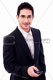 Business man holding a mobile phone