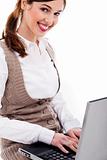 Cute girl typing on laptop