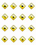 black icons on yellow signs