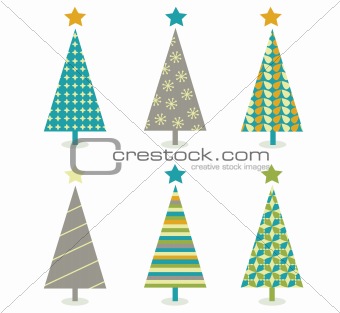 Retro christmas trees icon set