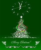 Christmas - New Year tree with clock image. Vector illustration 