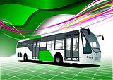 Abstract green background with bus images. Vector illustration