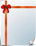 Blank  page with red corner bow. Vector illustration