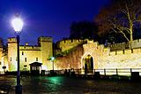 Tower of London walls at night