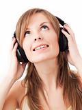 Girl with headphones listening to music
