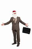 Businessman in suit with santa hat on head