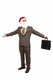 Businessman in suit with santa hat and briefcase