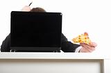 Businessman eating pizza,
