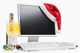 Computer, Champagne and Santa hat