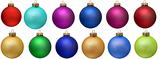 collection of colored christmas ornament . Isolated over white.