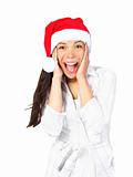 Surprised excited christmas woman