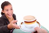 Woman excited about coffee