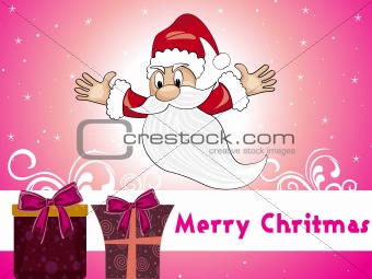 pink background with flying santa claus