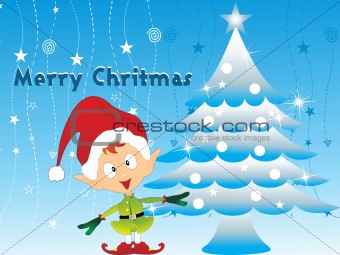 merry xmas background with tree, cartoon santa
