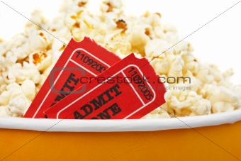 Detail of tickets and popcorn