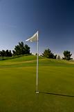 Wind blown flag on golfing green