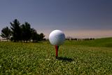 Scenic golfscape of ball on red tee