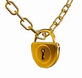 Gold lock with chain isolated