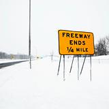 Snow covered freeway.