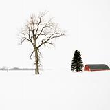 Red barn in winter.
