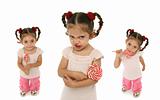 Toddler holding a lollypop with different expressions