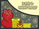 halftone background with santa claus gift bag, box