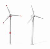 two wind turbines on white background