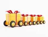 orange gift box covoy on wheels