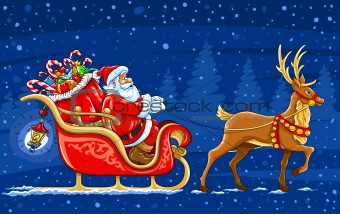 Christmas Santa Claus moving on the sledge with reindeer and gif