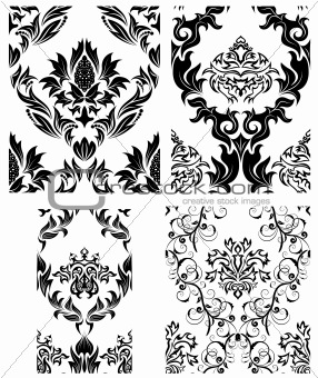 seamless damask patterns set