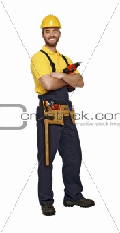 handyman with drill on white background