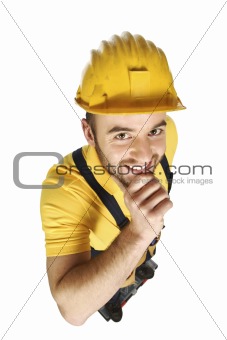 funny portrait of young handyman
