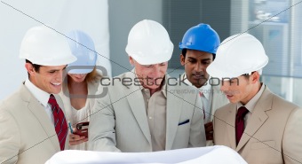A group of architect discussing a construction plan 