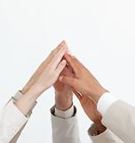 Close-up of hands up showing positivety 